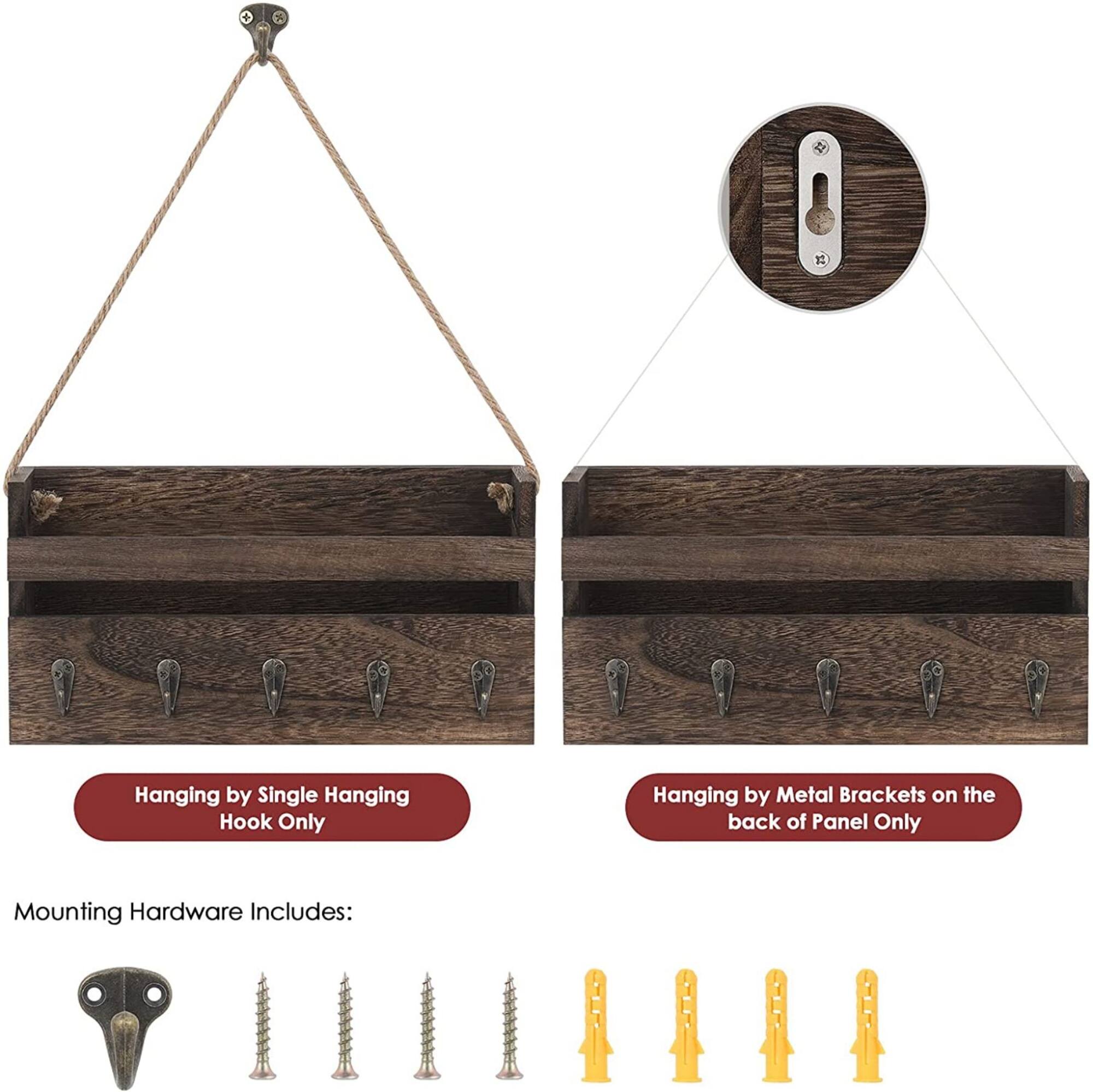 NEX™ Brown Hanging Wall-Mounted Mail Organizer with 5 Hooks